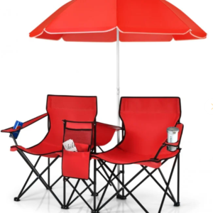 Camping-Doppelstuhl klappbar mit Sonnenschirm, Rot