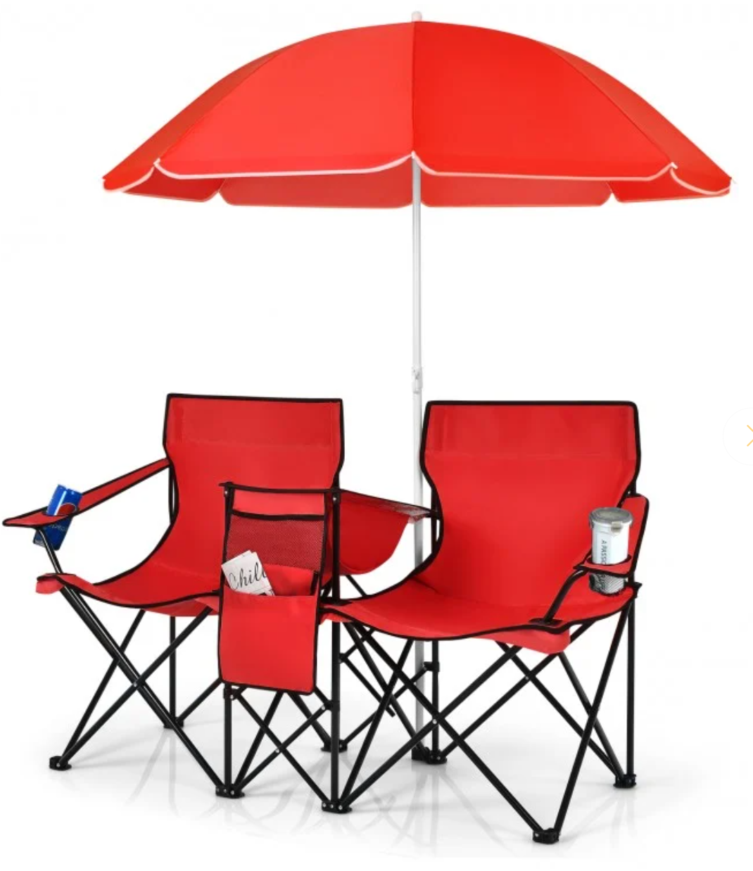 Camping-Doppelstuhl klappbar mit Sonnenschirm, Rot