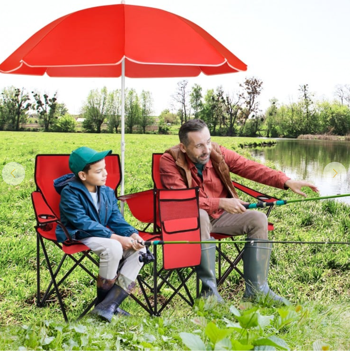 Camping-Doppelstuhl klappbar mit Sonnenschirm, Rot