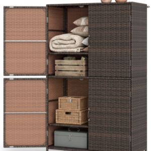 Gartenschrank mit 4 Türen, Polyrattan, Braun