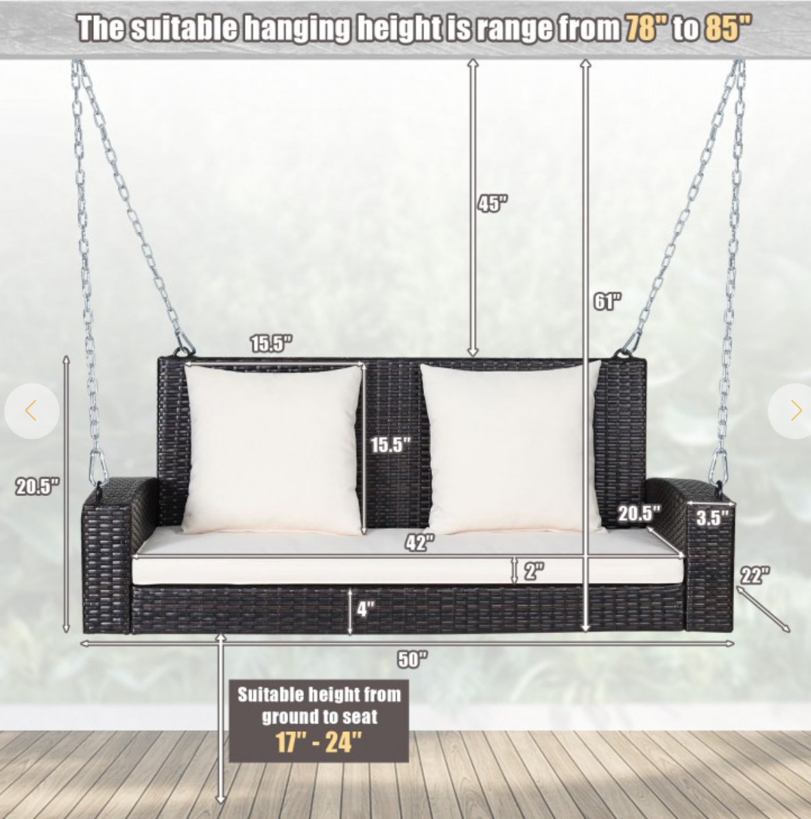 Hängebank 2-Sitzer aus Polyrattan mit Kissen