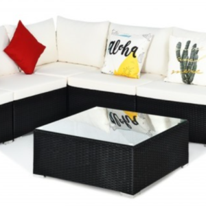 Lounge-Set 7-teilig aus Polyrattan mit Glastisch, Beige